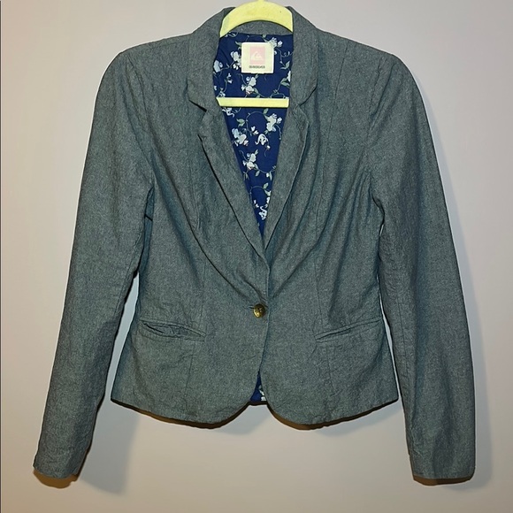 Women's Quiksilver Gray Cotton Blazer Size S Casual Y2K Surf Skate Style - Picture 1 of 6